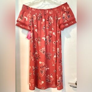 NWT Xhilaration Sunwashed Red Floral Off the Shoulder Dress